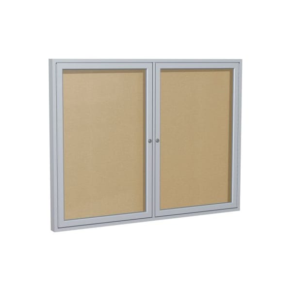 Ghent Enclosed Bulletin Board, Outdoor, 2 Door, 60"W x 48"H, Caramel Vinyl/Silver Frame PA24860VX-181 - main